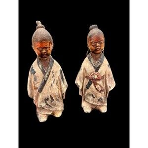 Vintage Japanese Bronze Statue Okimono Young Monks  6.5" Selfless Child Signed